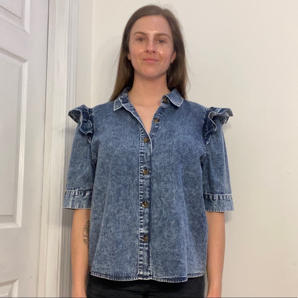 Denim frill blouse